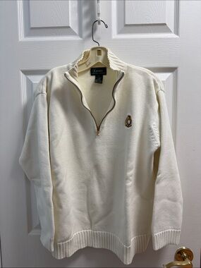 Lauren Ralph Lauren Ivory Half-Zip Pullover with Embroidered Crest